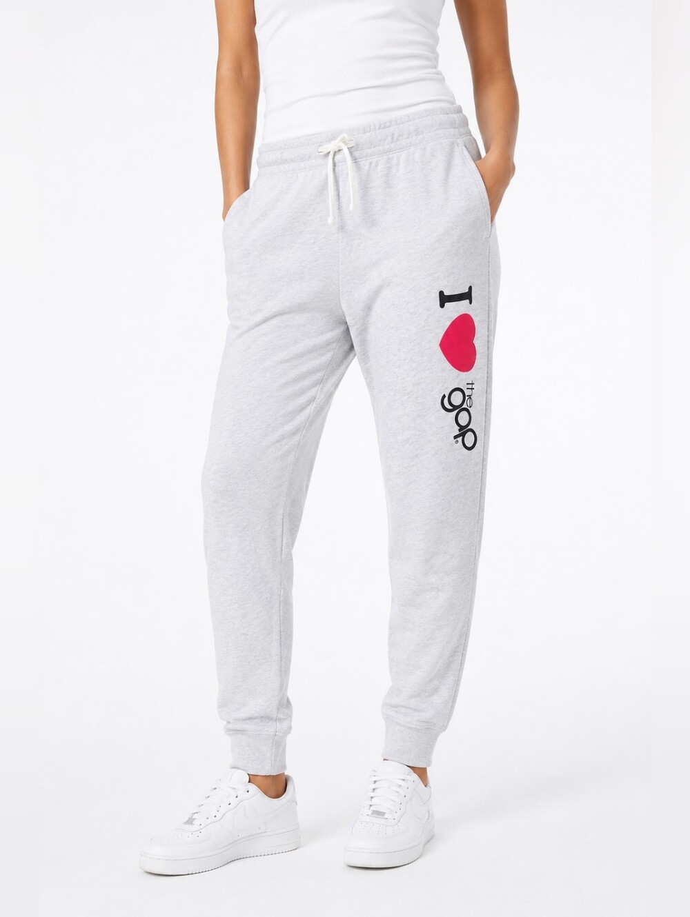 Gap I Heart The Gap Logo Jogger Pants Gray Drawstring Medium Retro BTS